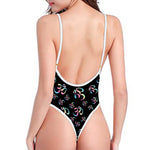 Om Sign Pattern Print One Piece High Cut Swimsuit