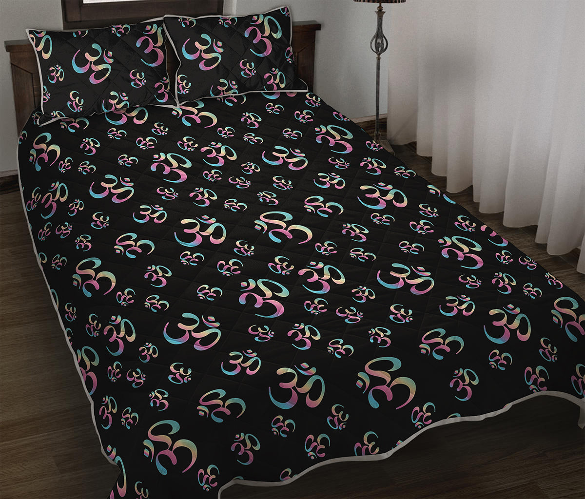Om Sign Pattern Print Quilt Bed Set