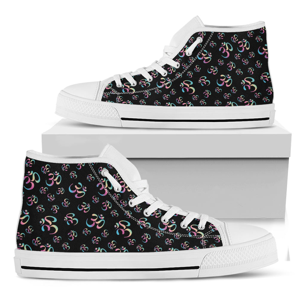 Om Sign Pattern Print White High Top Shoes