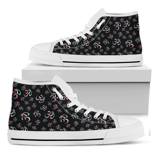 Om Sign Pattern Print White High Top Shoes
