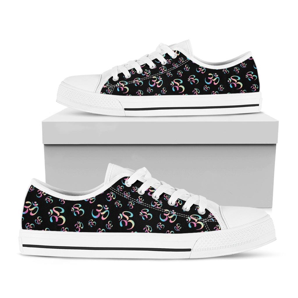 Om Sign Pattern Print White Low Top Shoes