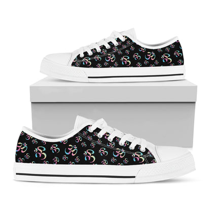 Om Sign Pattern Print White Low Top Shoes