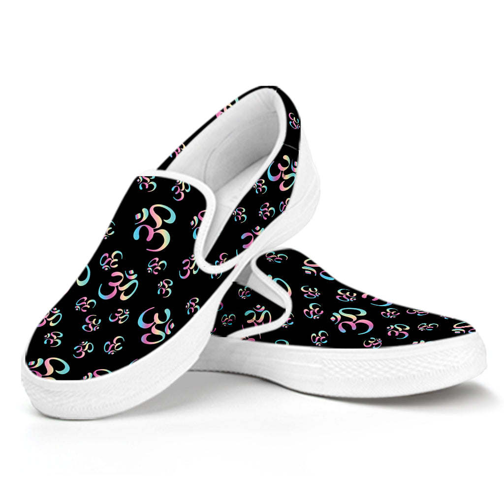 Om Sign Pattern Print White Slip On Shoes