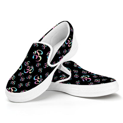 Om Sign Pattern Print White Slip On Shoes
