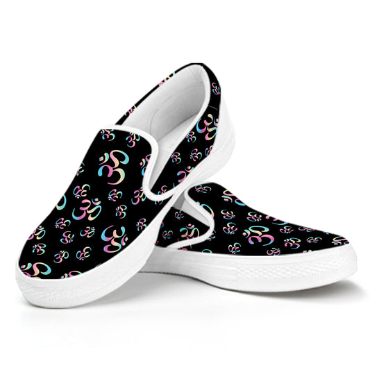 Om Sign Pattern Print White Slip On Shoes
