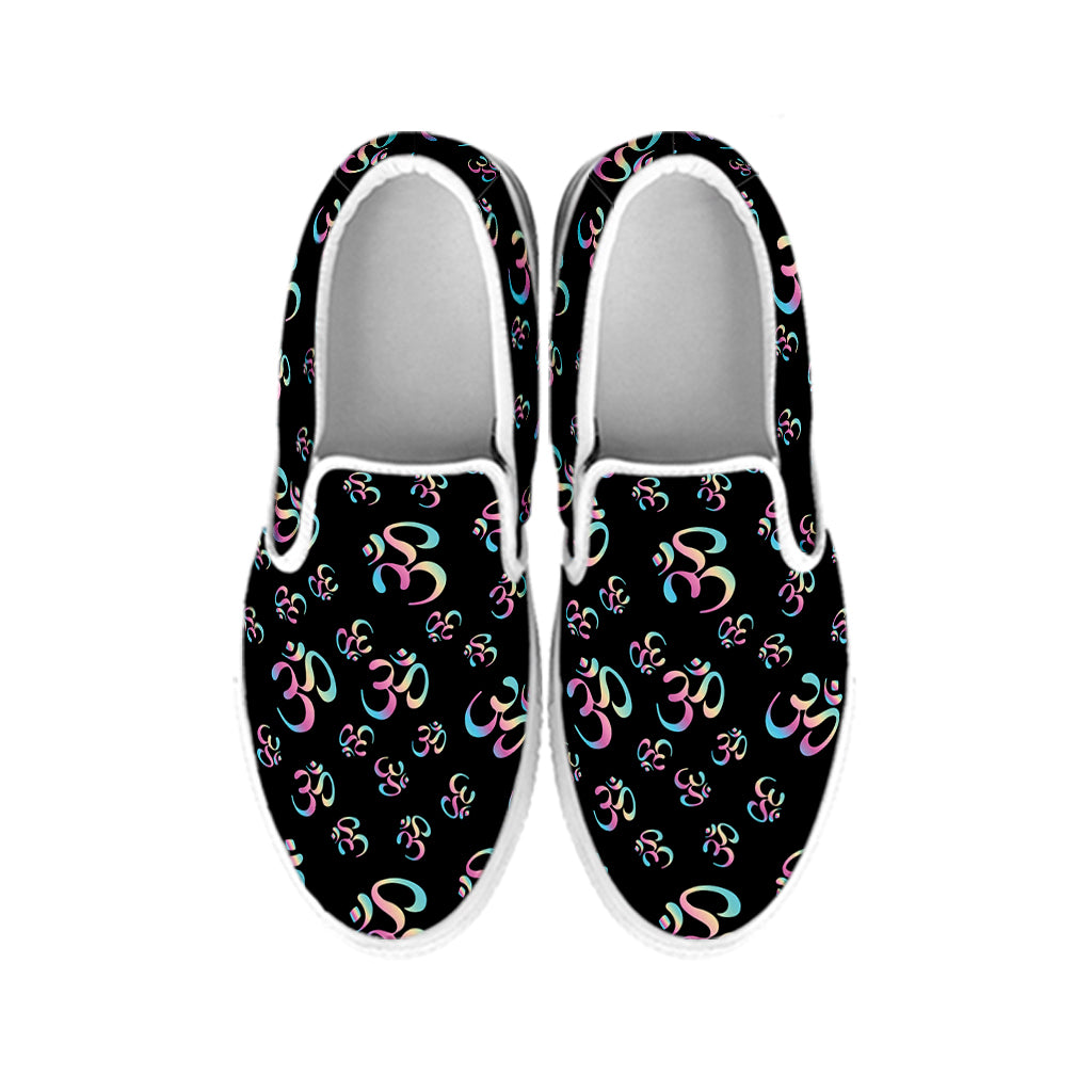 Om Sign Pattern Print White Slip On Shoes