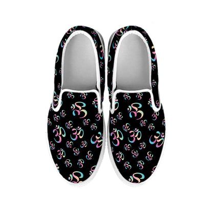Om Sign Pattern Print White Slip On Shoes