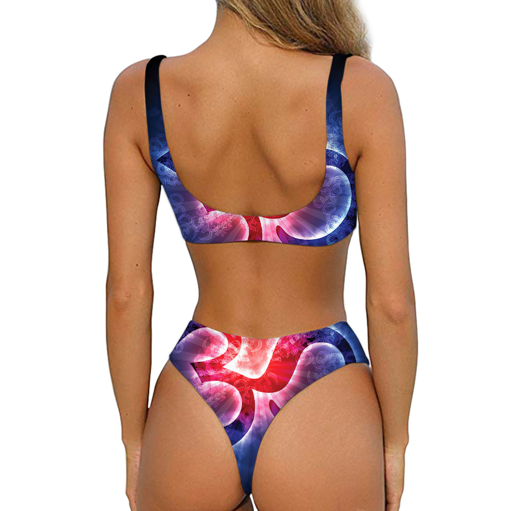 Om Sign Print Front Bow Tie Bikini