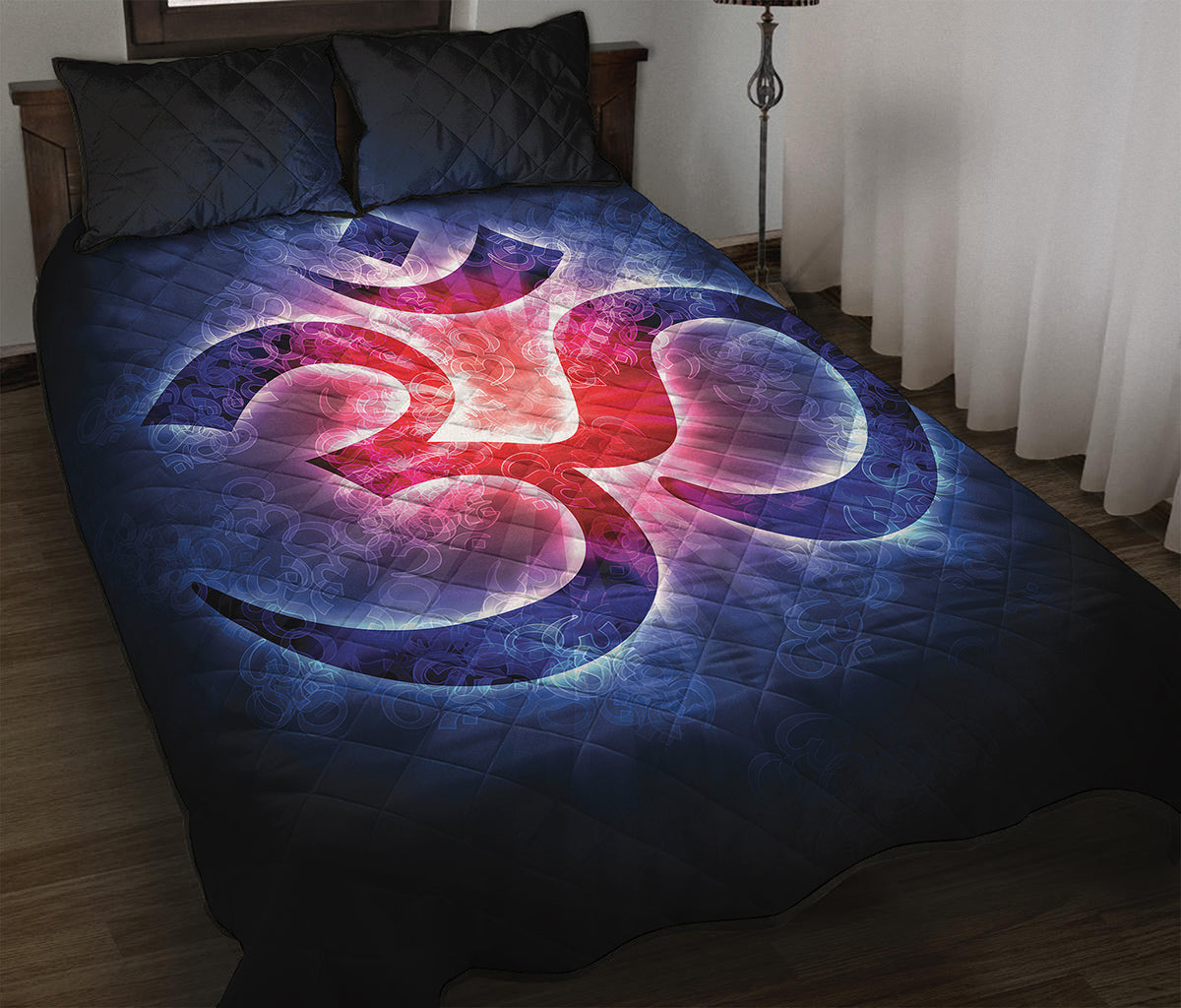 Om Sign Print Quilt Bed Set