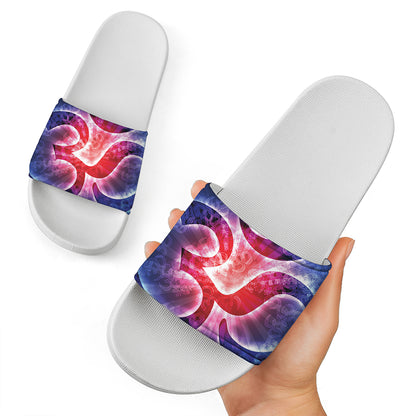 Om Sign Print White Slide Sandals