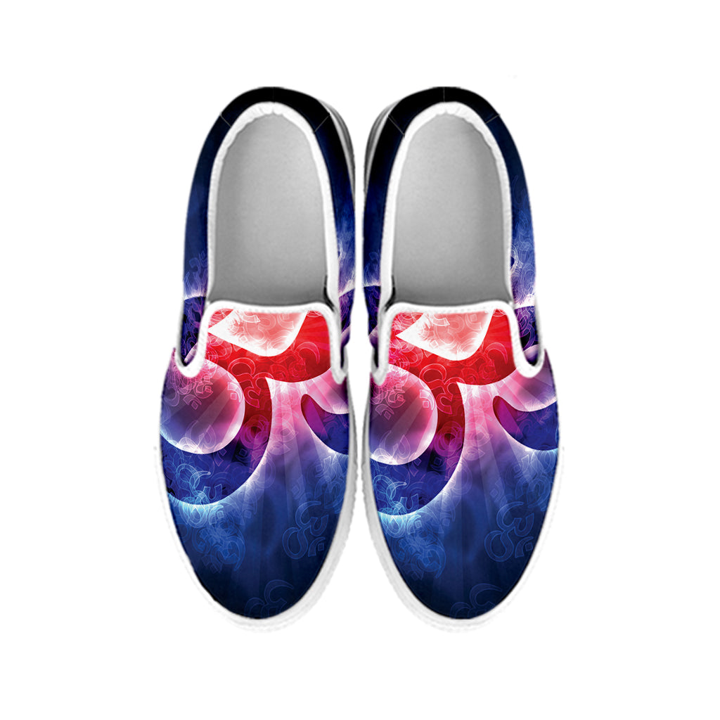 Om Sign Print White Slip On Shoes