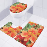 Orange Alstroemeria Print 3 Piece Bath Mat Set