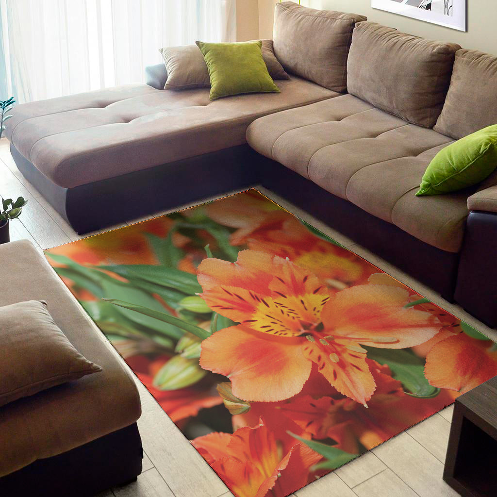 Orange Alstroemeria Print Area Rug