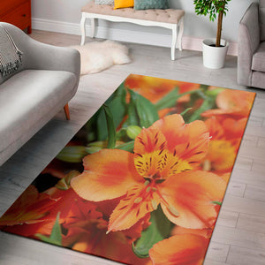 Orange Alstroemeria Print Area Rug