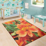 Orange Alstroemeria Print Area Rug