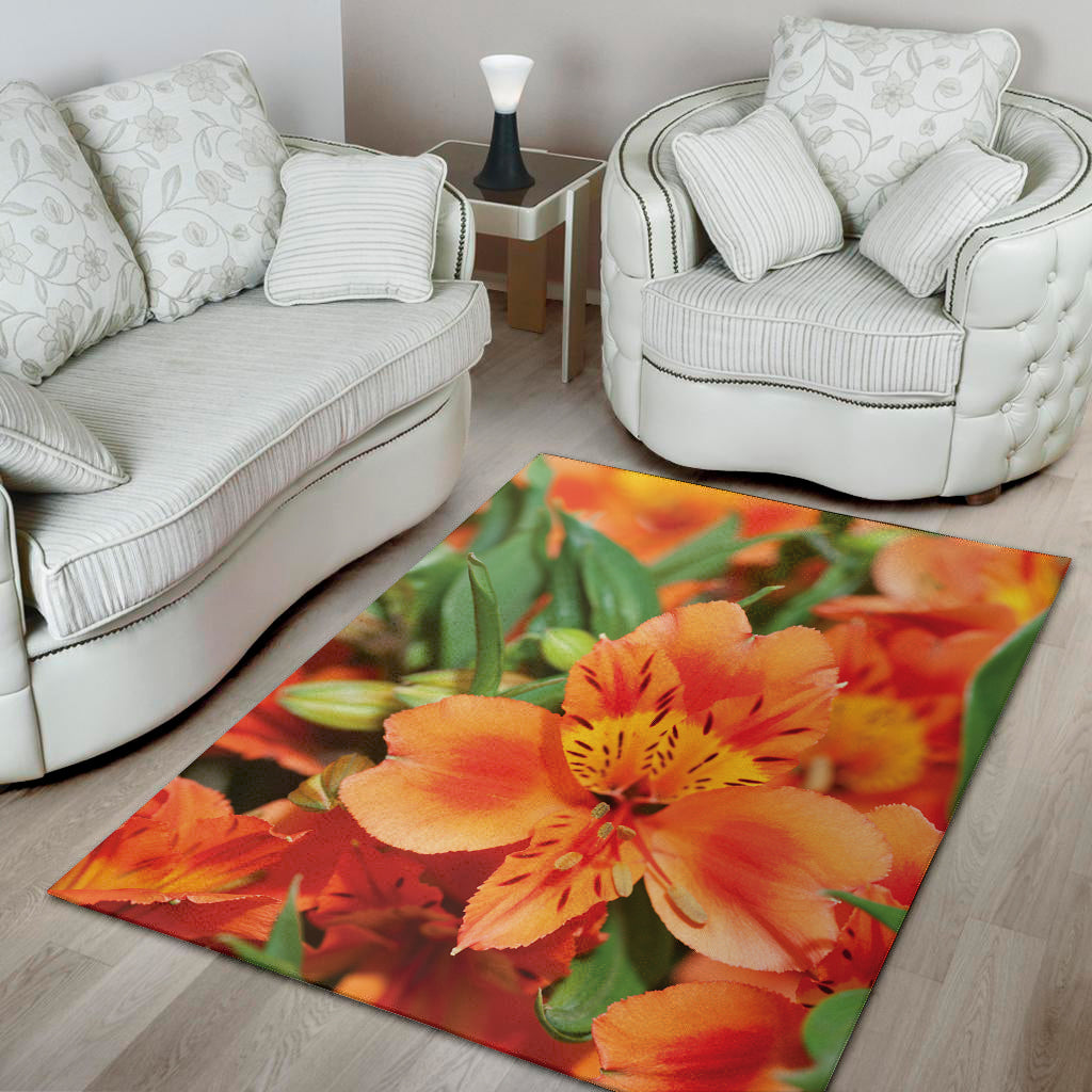 Orange Alstroemeria Print Area Rug