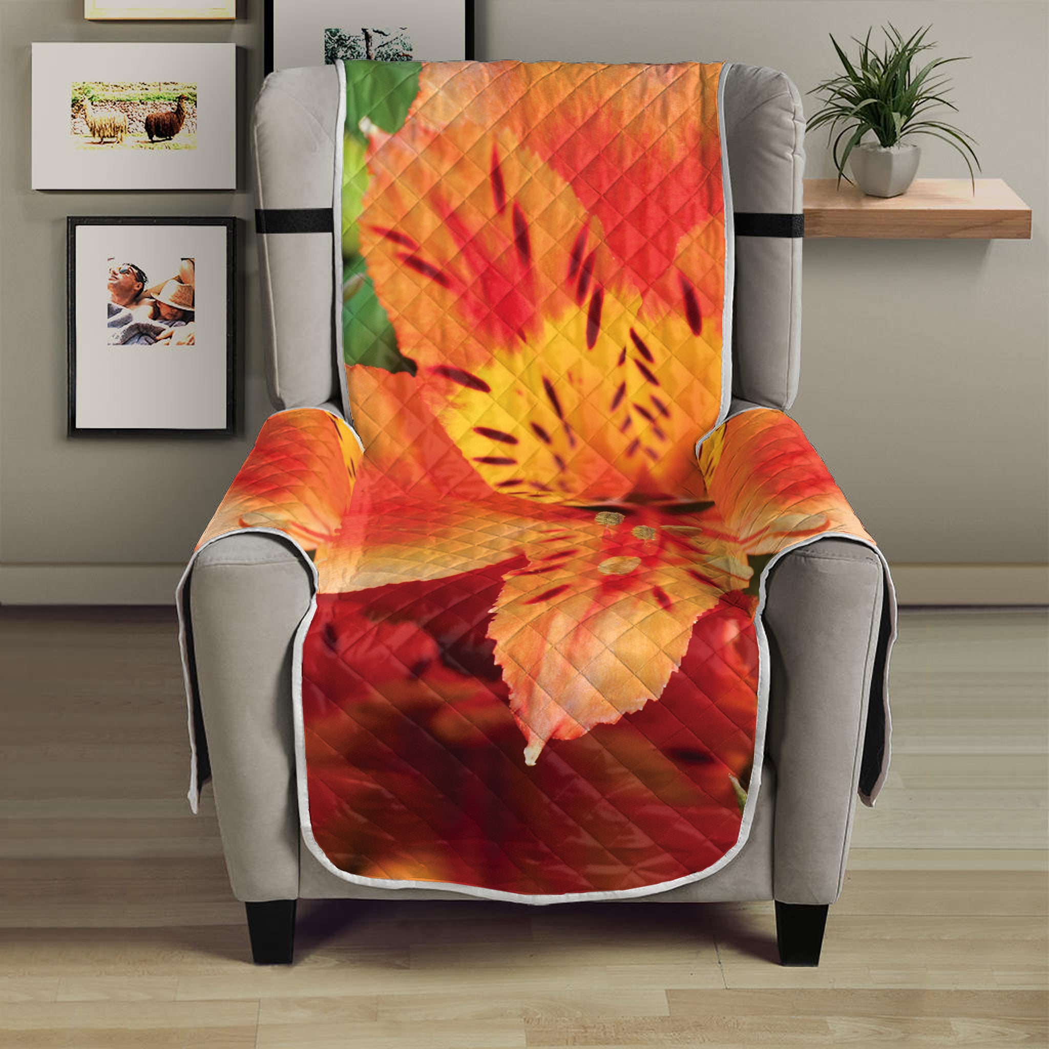 Orange Alstroemeria Print Armchair Protector