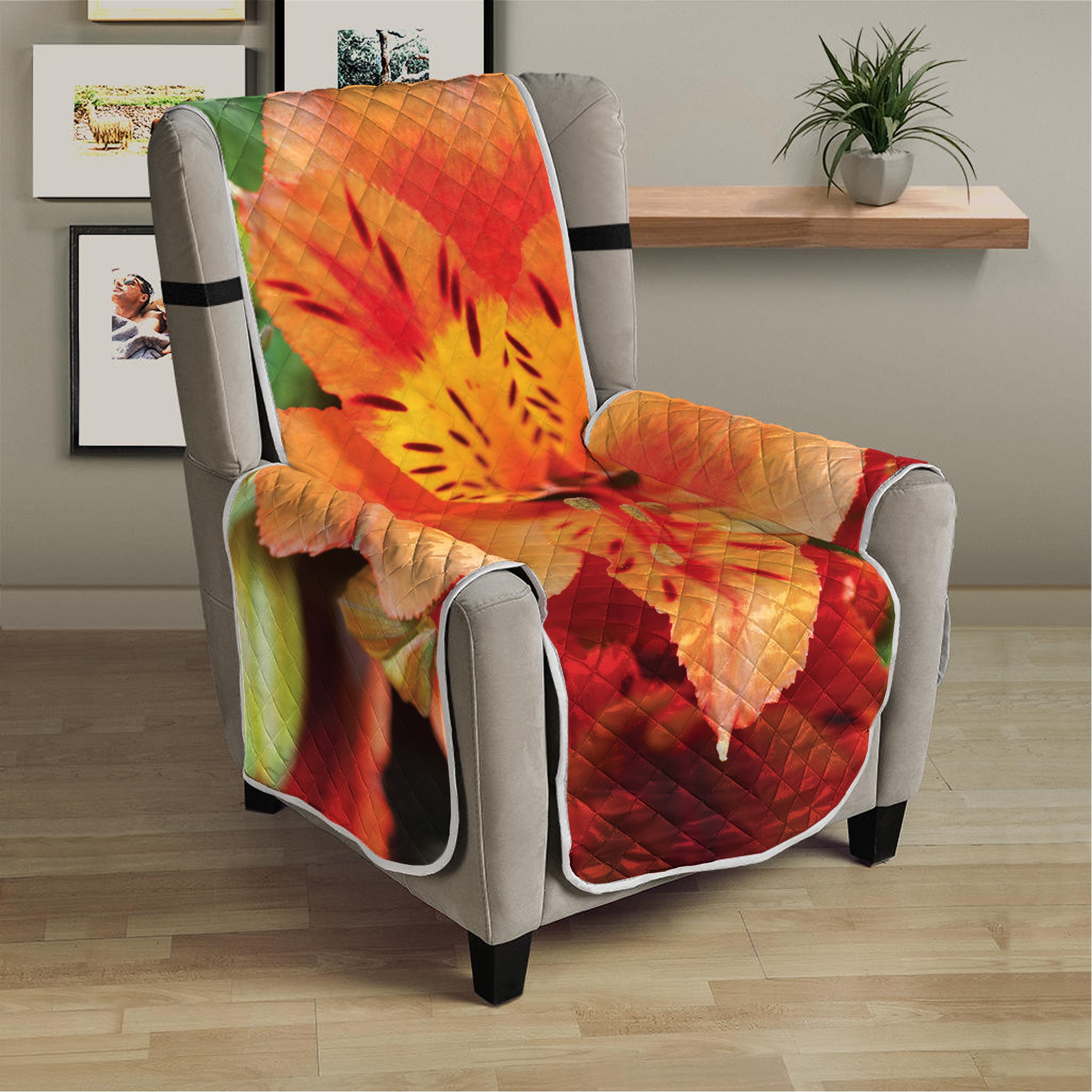 Orange Alstroemeria Print Armchair Protector