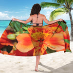 Orange Alstroemeria Print Beach Sarong Wrap