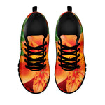 Orange Alstroemeria Print Black Sneakers