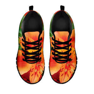 Orange Alstroemeria Print Black Sneakers