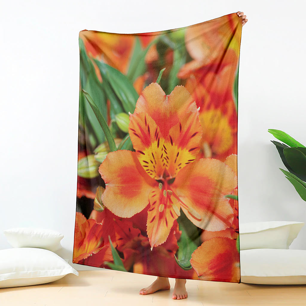 Orange Alstroemeria Print Blanket