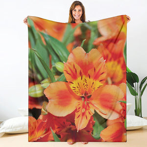 Orange Alstroemeria Print Blanket