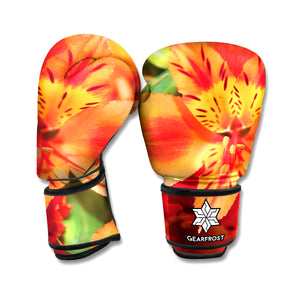 Orange Alstroemeria Print Boxing Gloves