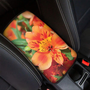 Orange Alstroemeria Print Car Center Console Cover