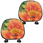 Orange Alstroemeria Print Car Headrest Covers