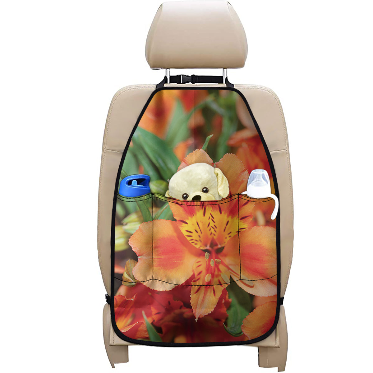 Orange Alstroemeria Print Car Seat Organizers