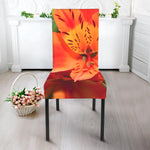 Orange Alstroemeria Print Dining Chair Slipcover