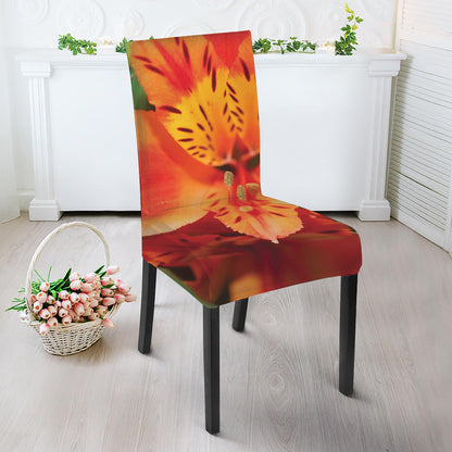 Orange Alstroemeria Print Dining Chair Slipcover