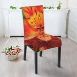 Orange Alstroemeria Print Dining Chair Slipcover