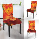 Orange Alstroemeria Print Dining Chair Slipcover