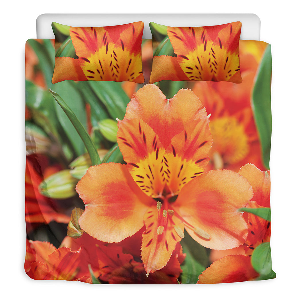 Orange Alstroemeria Print Duvet Cover Bedding Set