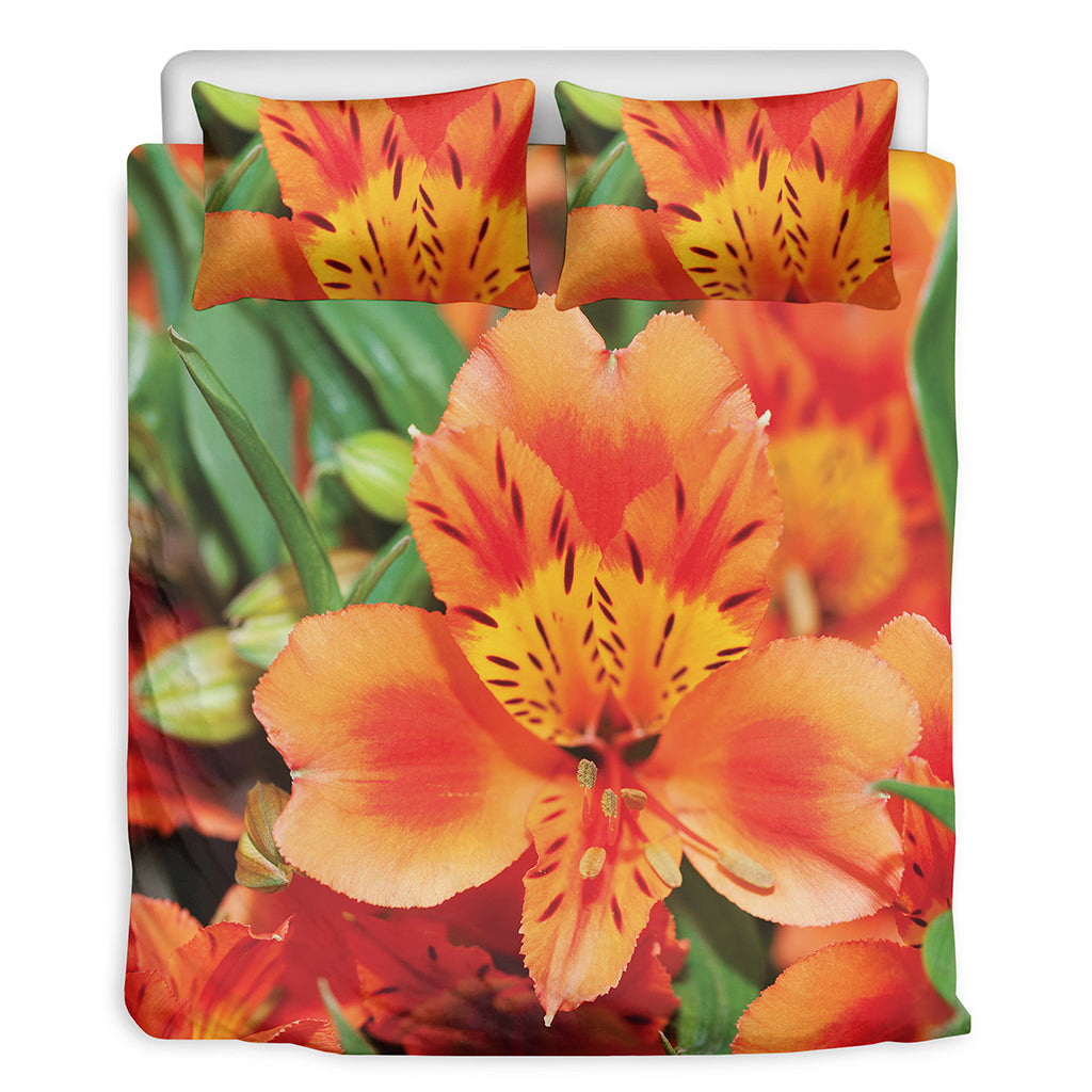 Orange Alstroemeria Print Duvet Cover Bedding Set