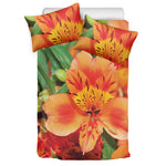 Orange Alstroemeria Print Duvet Cover Bedding Set