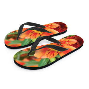 Orange Alstroemeria Print Flip Flops