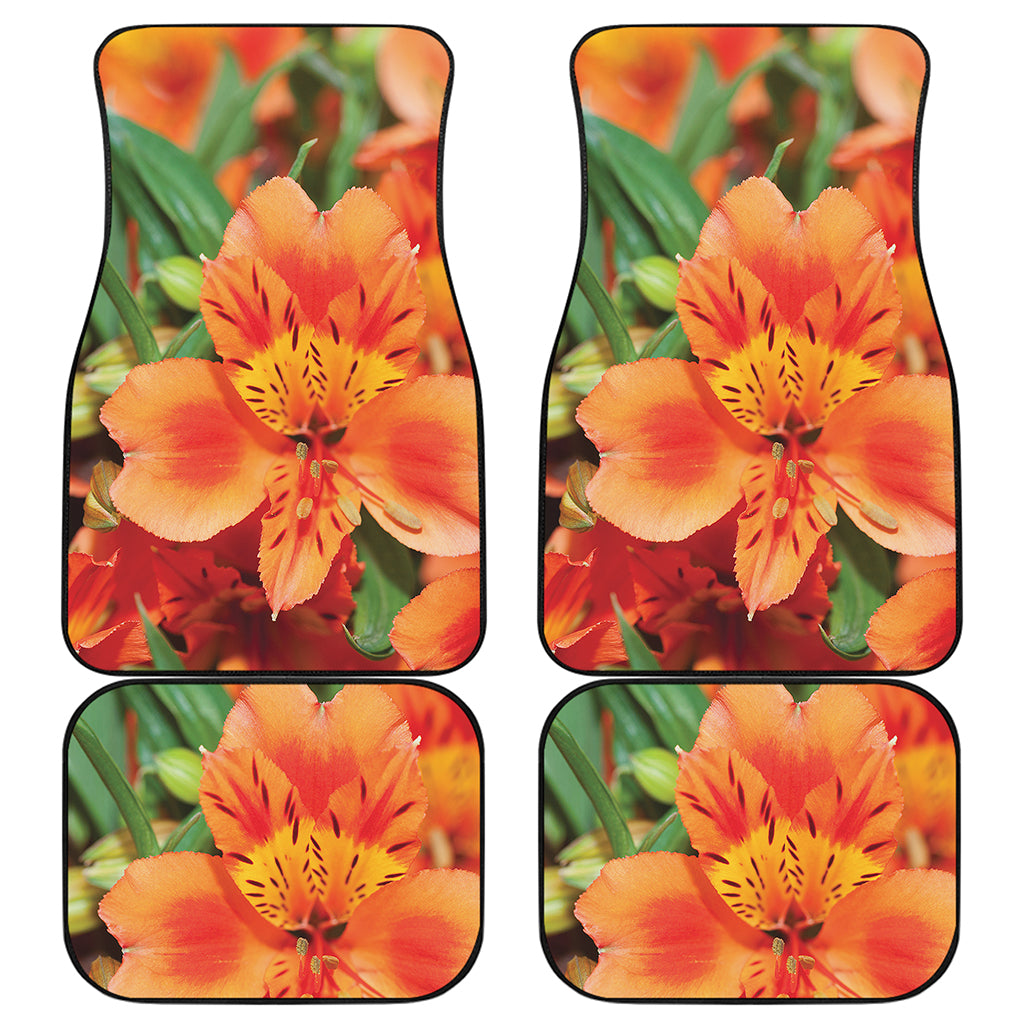 Orange Alstroemeria Print Front and Back Car Floor Mats