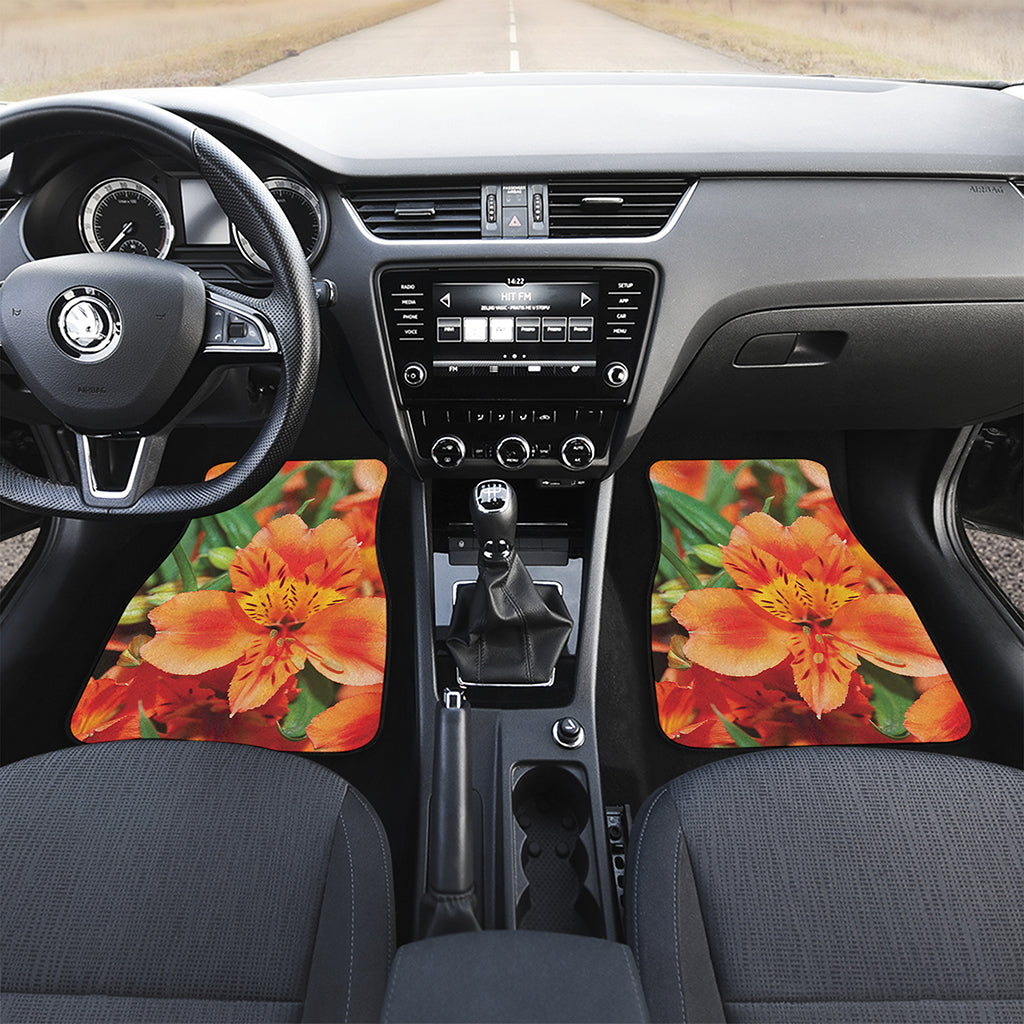 Orange Alstroemeria Print Front and Back Car Floor Mats