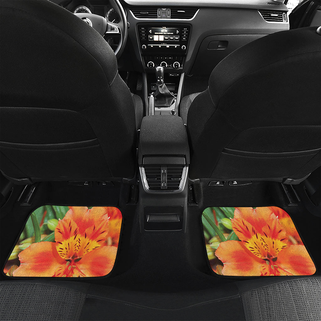 Orange Alstroemeria Print Front and Back Car Floor Mats