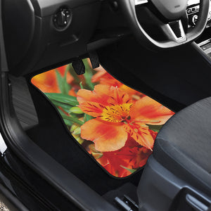 Orange Alstroemeria Print Front and Back Car Floor Mats