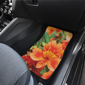 Orange Alstroemeria Print Front and Back Car Floor Mats