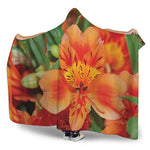 Orange Alstroemeria Print Hooded Blanket