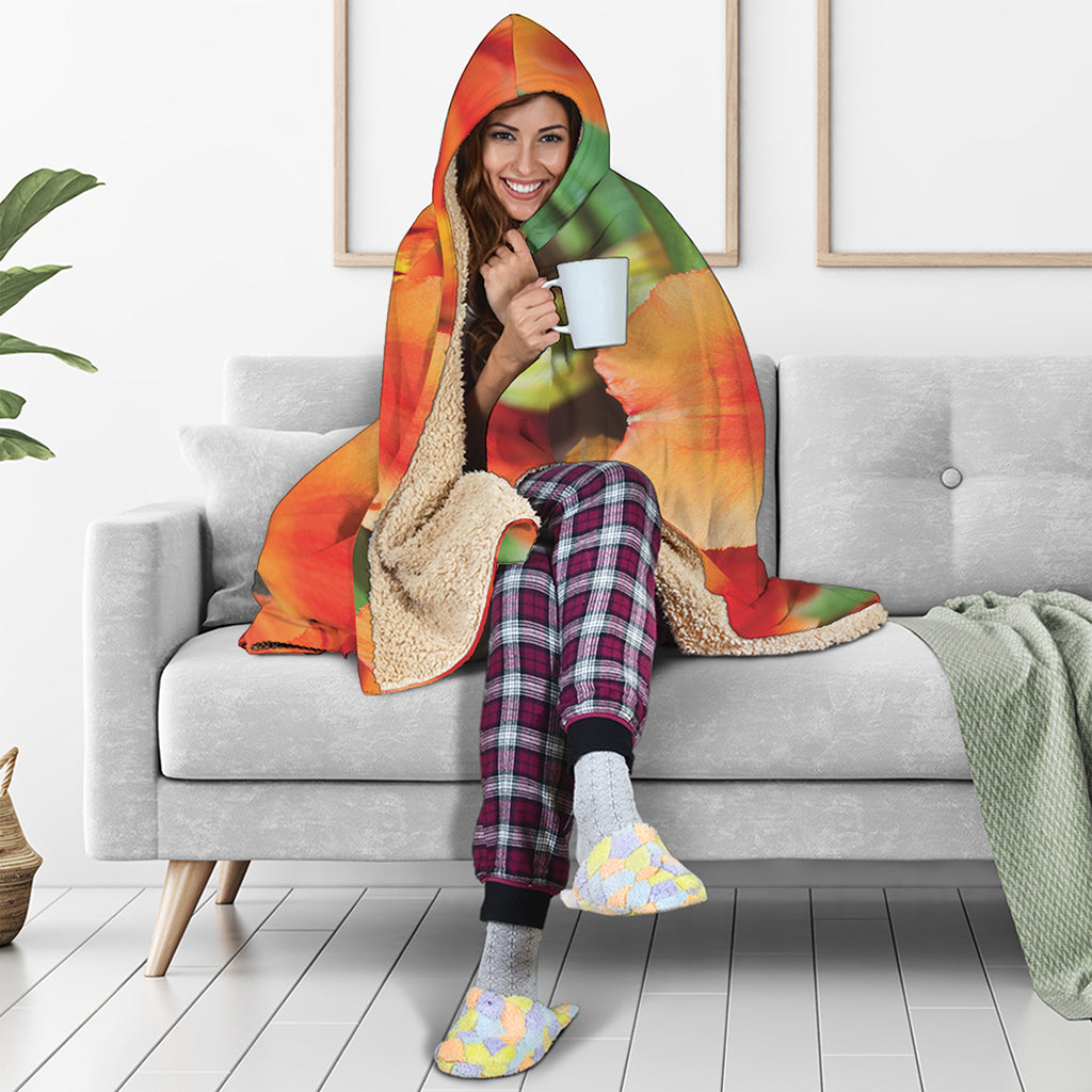 Orange Alstroemeria Print Hooded Blanket