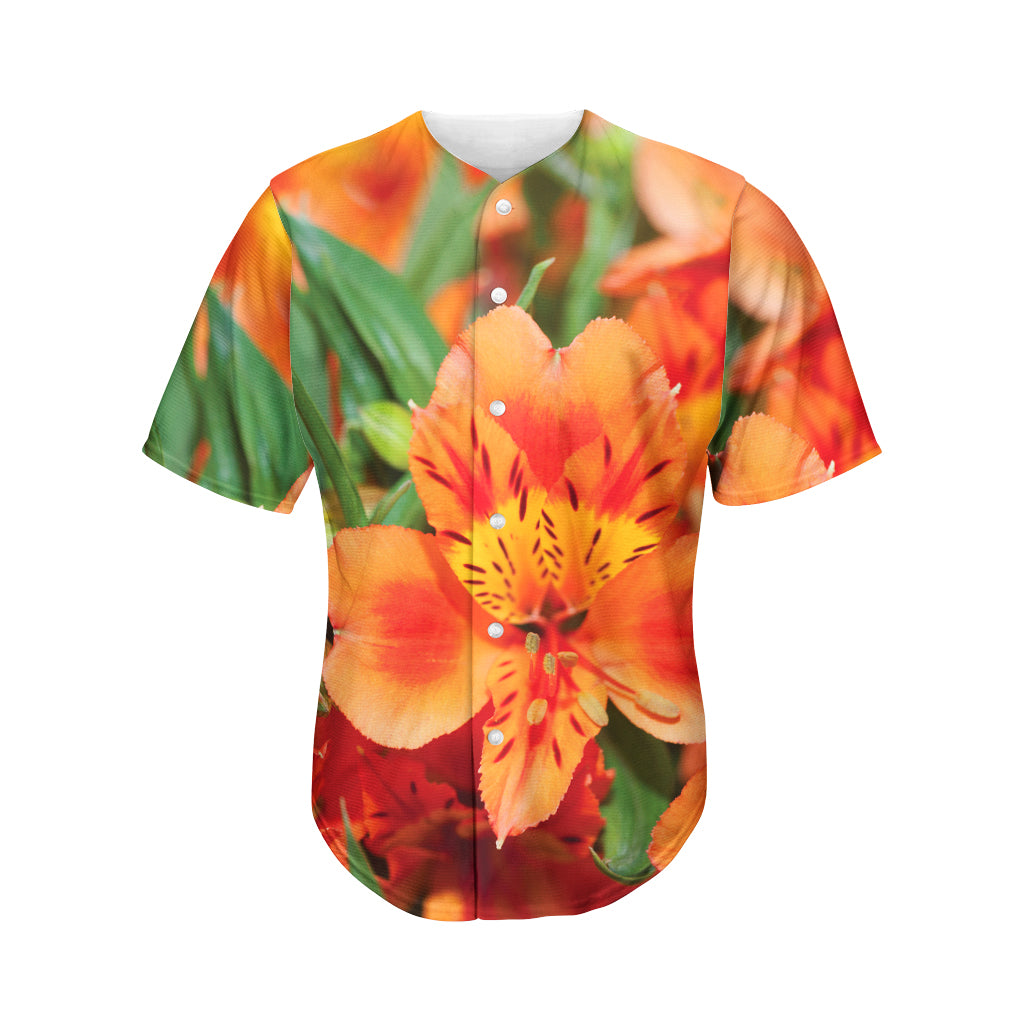 Orange Alstroemeria Print Men's Baseball Jersey