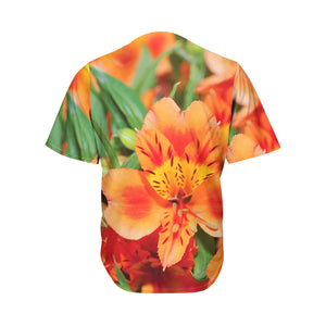 Orange Alstroemeria Print Men's Baseball Jersey