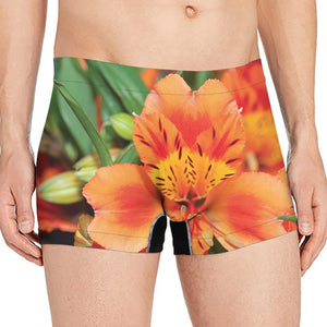 Orange Alstroemeria Print Men's Boxer Briefs