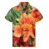 Orange Alstroemeria Print Men's Short Sleeve Shirt